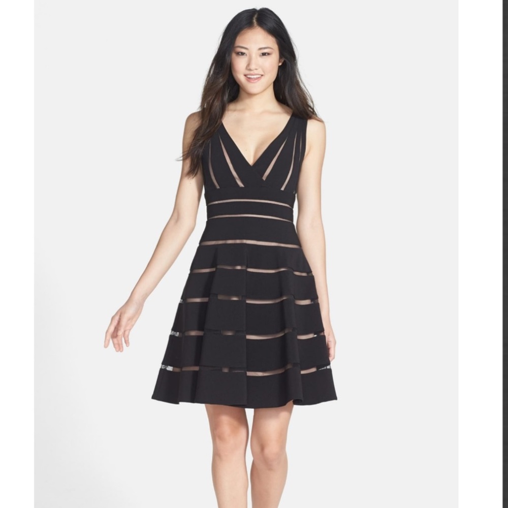 JS Collections Ottoman Illusions Fit & Flare Mini Dress in Black Size 8